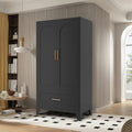 Anwick Metal Wardrobe Closet, 60" Tall Black Metal Wardrobe Cabinet | Hanging Rod, 1 Drawer, 2 Doors and Adjustable Shelf for Bedroom Guest Room Laundry Room