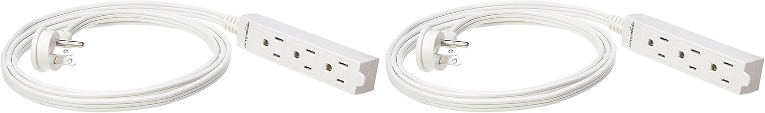 Amazon Basics Rectangular Indoor Extension Cord Power Strip, 3-Prong, Flat Plug, Grounded - 13 Amps, 1625 Watts, 125 VAC - 2-Pack, 6 ft, White