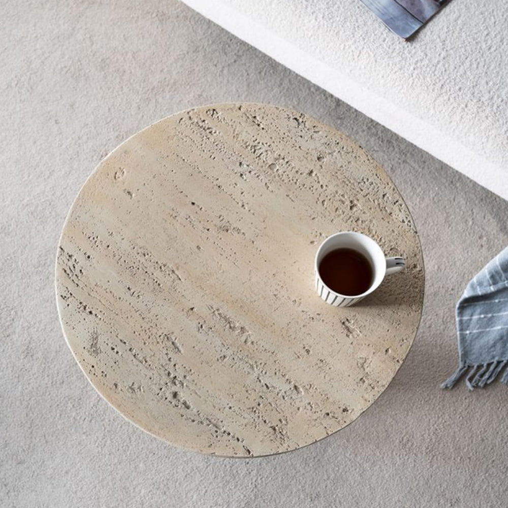 Faux Stone Side Table Round End Table Patio Small Drink Table for Small Space...