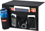 Linen 5 Pockets Bedside Caddy, Bedside Storage Organizer with Water Bottle Holder for Magazine, Remotes, Phone (Black)