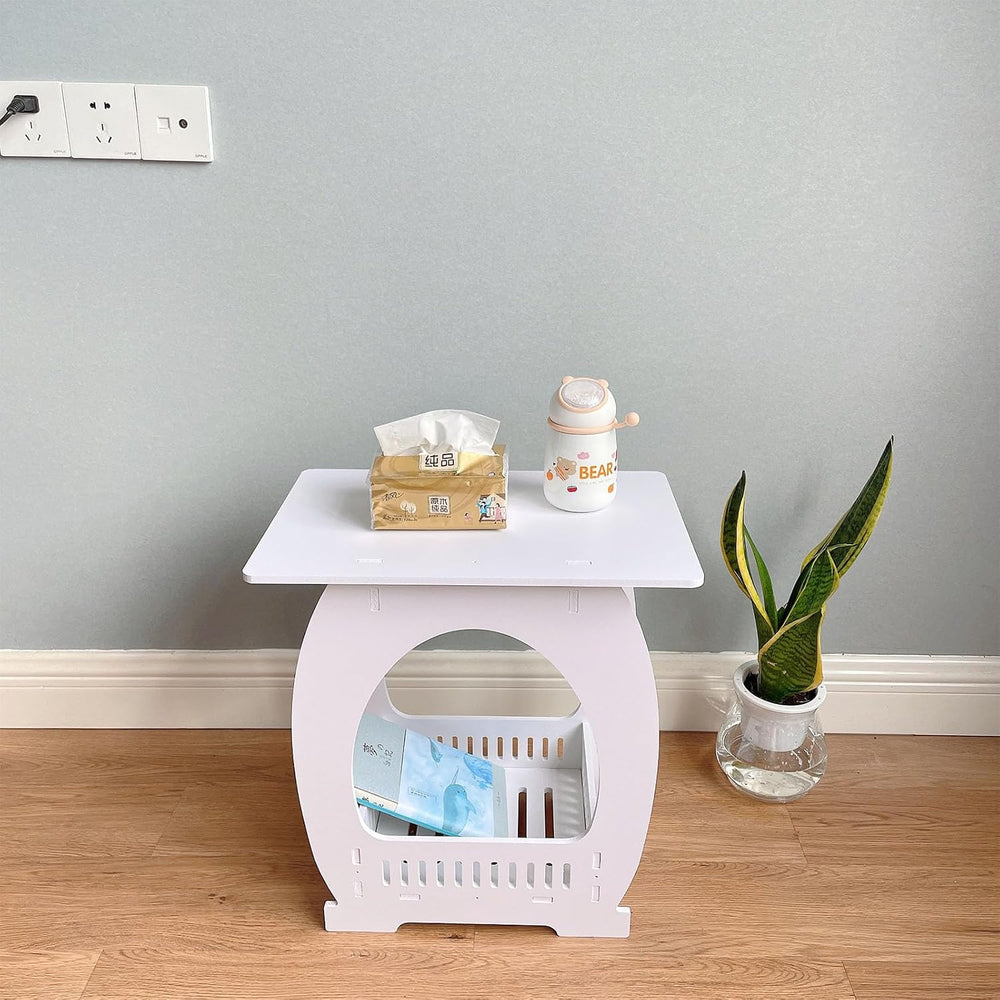 Modern Square Design Small End Table with Rounded Edges Space Efficient for S...