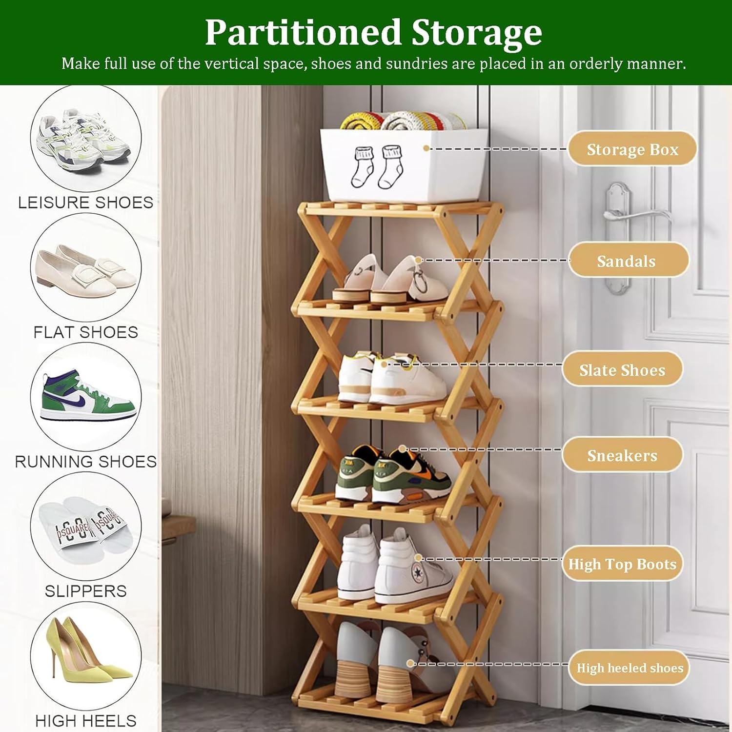 JingNian Foldable Shoe Rack, Freestanding Narrow Shoe Storage Shelf, No Assembly Shoe Organiser for Entryway, Hallway, Bedroom, Small Spaces(10-Tier)