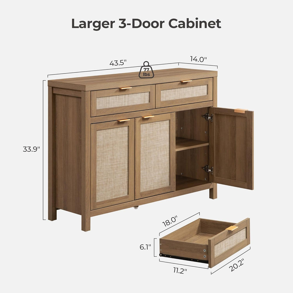 SICOTAS Rattan Sideboard Buffet Cabinet with Storage, Boho Credenza Accent Ca...