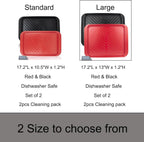 Large Grilling Prep and Serve Trays, BBQ Platter for Raw and Cooked Food, Melamine Serving Trays for Food, Set of 2, Black and Red, Napkin and Cleaning Clothes Included