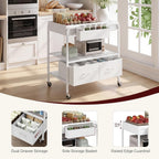 MAHANCRIS Kitchen Island with Storage, 3-Tier Microwave Stand with Wheels | Kitchen Rolling Cart, Kitchen Utility Storage Cart for Coffee Bar, Laundry Room, Office, 31.5 x 23.6 x 42.1 Inches, White