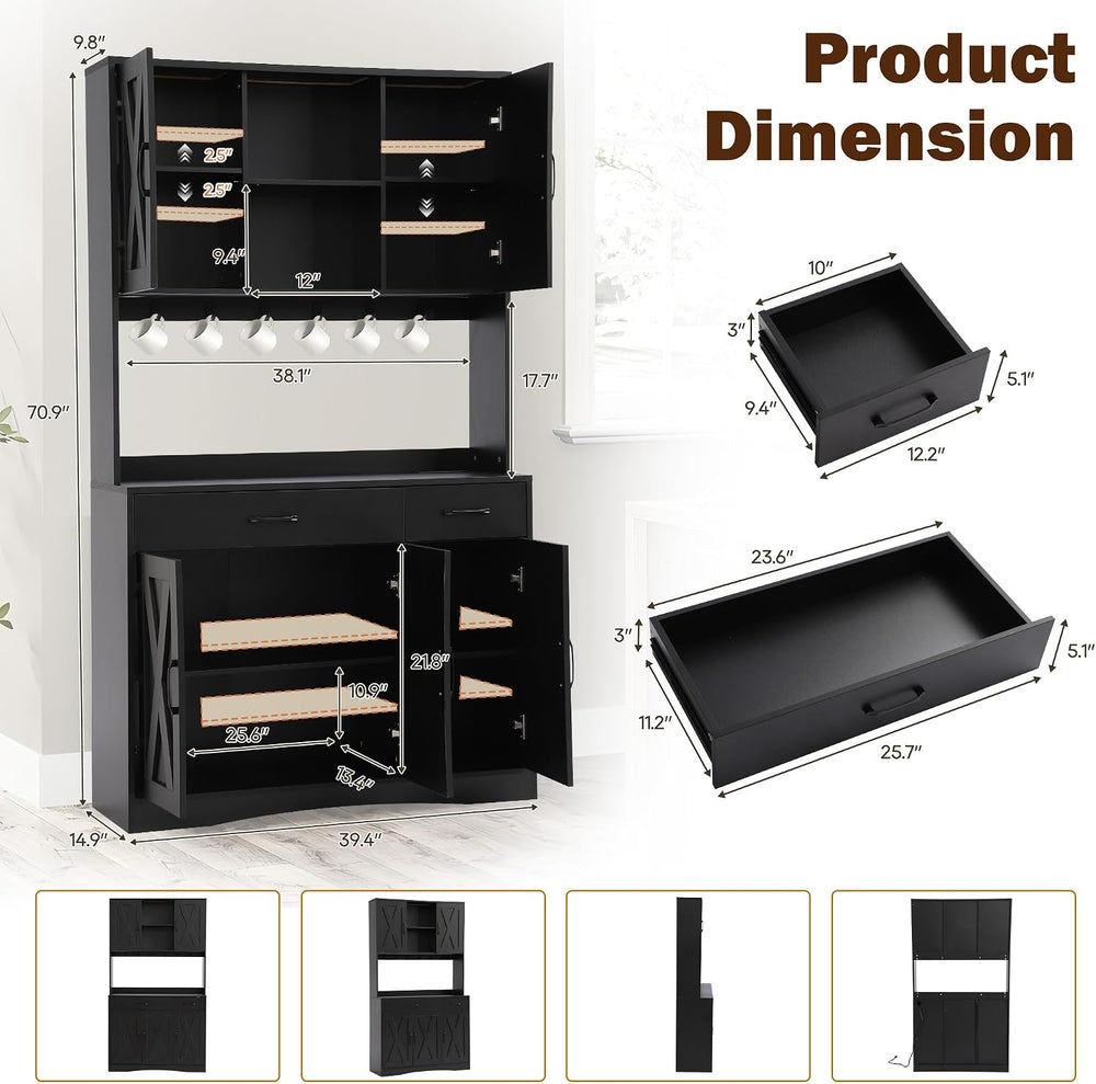 Grepatio 71" Kitchen Pantry Cabinet, Pantry Cabinet with Charging Statio...