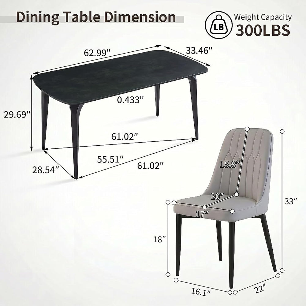 Modern Dining Table Set for 4, 63 inch Sintered Stone Kitchen Table and Chair...