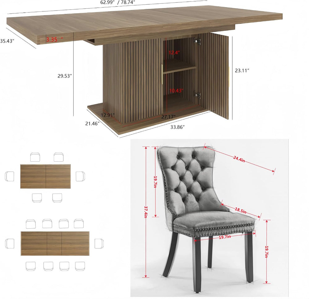 Extendable Dining Table Set for 6, 63-79 Inch Brown Kitchen Table Set with 6 ...