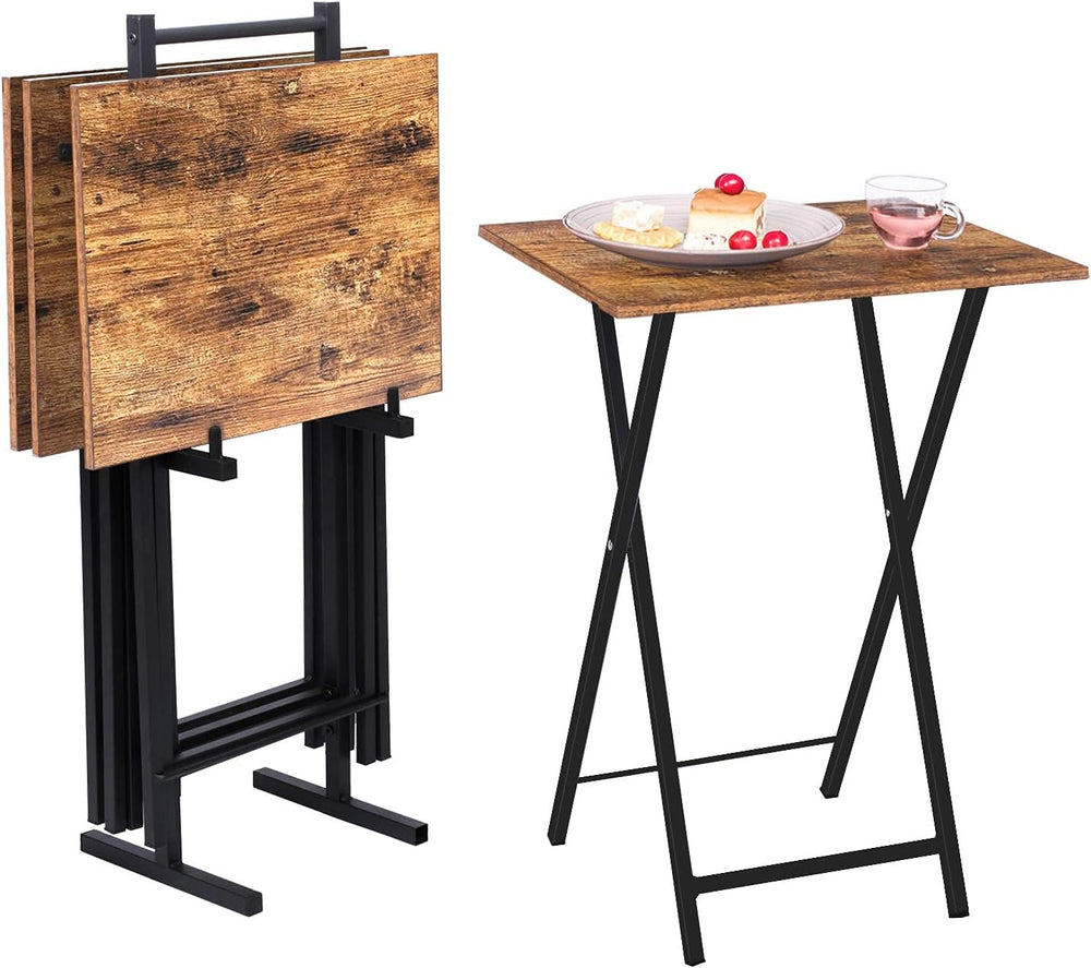 HOOBRO Folding TV Tray Tables, Set of 4 TV Trays with Storage Rack, Industria...