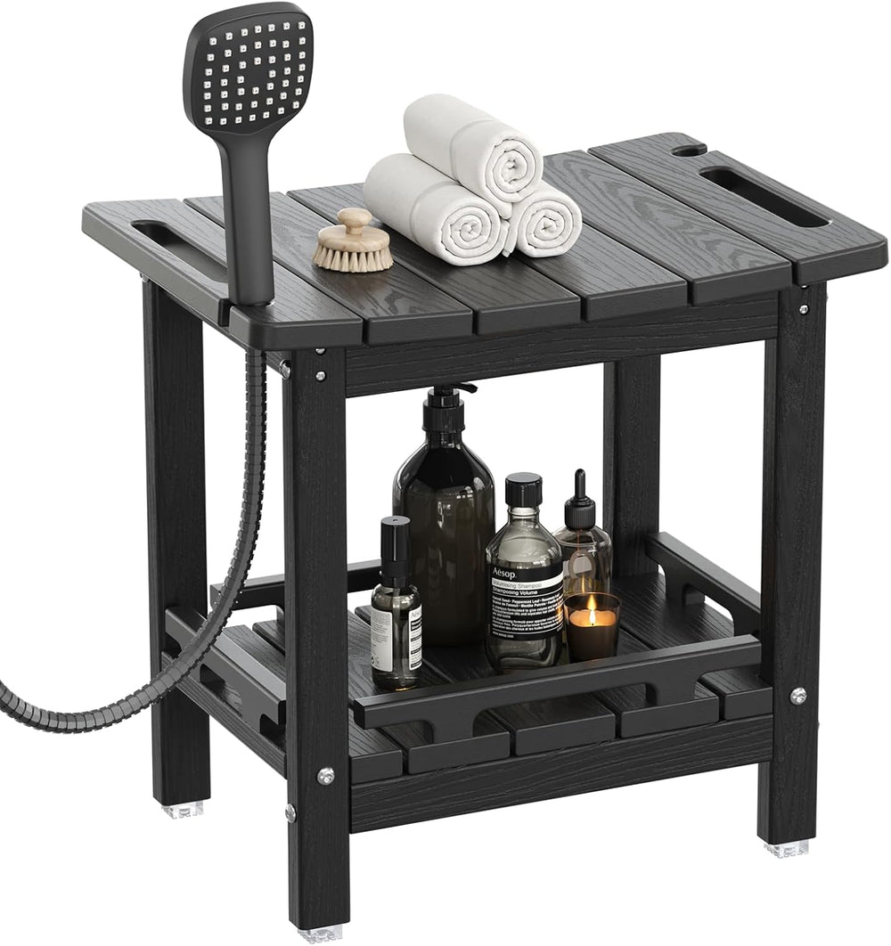 NALONE Shower Bench, HDPE Shower Stool for Shaving Legs with Handle (Black)