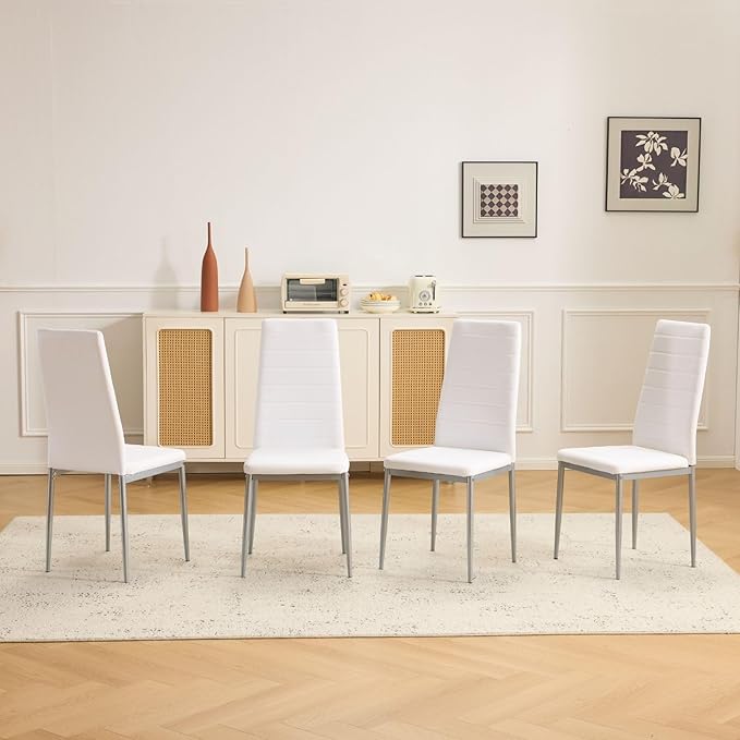 Karl home White Dining Chair Set of 4, Leather Dining Chairs with Curved Back...