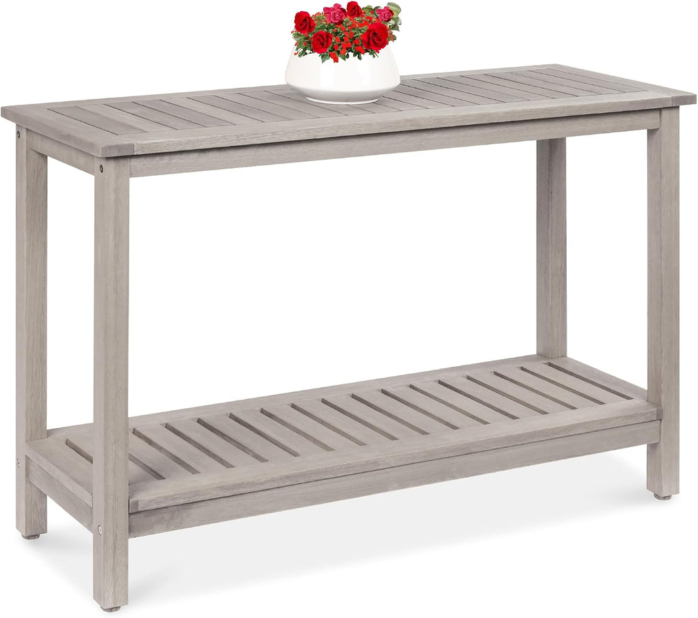 Best Choice Products 48in 2-Shelf Eucalyptus Wooden Console Table Indoor Outd...