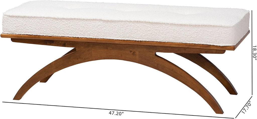 Baxton Studio Orella Japandi Cream Boucle Fabric and Walnut Brown Finished Wood Bench