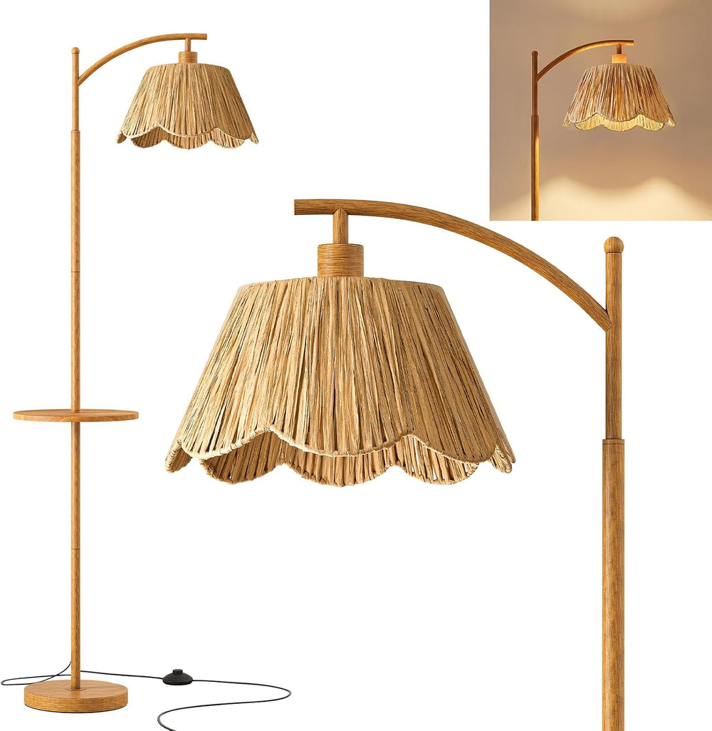 Oneach 63.5" Floor Lamp with Table for Living Room, Boho Rattan Standing...