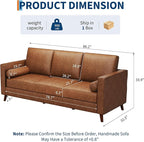 GAOMON 81" Leather Couch for Living Room, Mid Century Modern 3-Seater Sofa with Deep Seat, Faux Leather Sofa for Apartment, Home Office, Brown
