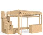 Full Over Full Loft Bed with Storage Stairs and Pretend Store Counter (Full)
