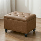Zihanhome Leather Ottoman with Storage, Upholstered Button Tufted Ottoman Foot Rest, Foot Stools, 24" Rectangle Ottomans with Storage for Living Room, Bedroom, Dorms and Apartments (Caramel Brown-PU)