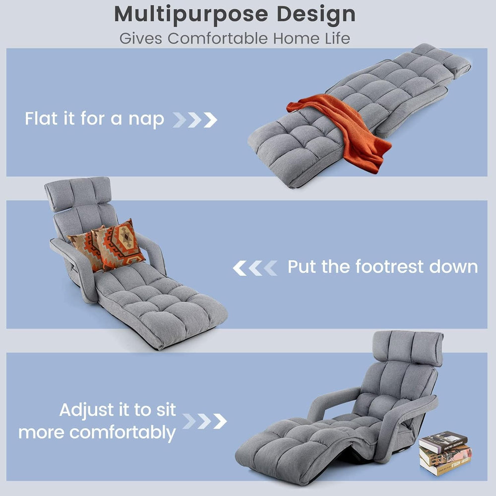 DORTALA Foldable Lazy Floor Sofa, Indoor Chaise Lounge Sofa, 6-Position Foldi...