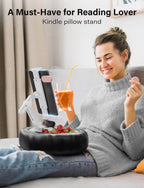 Tablet Kindle Pillow Stand Holder with 2 Trays Fit 4''-13'' Phone/Tablet/Kindle iPad Holder Stand for Bed with Soft PU Leather Reading Accessories Gift for Reading, Black