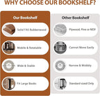 Solid Wood Rotating Bookshelf on Wheels, 4 Tier, Round Revolving Bookcase, 360° Spinning Book Shelf Tower for Kids, Narrow Rolling Bookshelves for Small Space, Corner, Bedroom, Office, Black