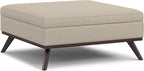 SIMPLIHOME Owen 40 inch Wide Mid Century Modern Square XL Coffee Table Storage Ottoman in Natural Polyester Fabric, Assembled, for The Living Room, Entryway and Family Room