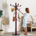 Solid Wooden Coat Rack Stand, Coat Racks Freestanding with 14 Hooks, Natural Birch Wood Coat stands with Sturdy Round Base, tree Coat Hanger Standing for Entryway Bedroom Office (Redwood disc)