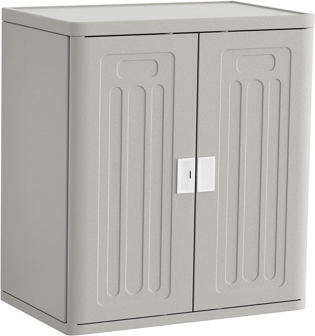 Amopatio Outdoor Storage Cabinet with 2 Shelves, Resin Storage Cabinet Waterproof Plastic Storage Shed - Outdoor Patio Tools, 19.7" D x 29.5" W x35.4 H, Gray