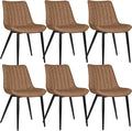 6 PCS Faux Leather Dining Chairs, Mid Century Modern Leisure Upholstered Chair with Metal Legs for Kitchen Living Room Brown