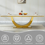 94.5" Large Marble Dining Table Set for 10, Luxury White Gold Kitchen Table with 10 Black Velvet Dining Chairs, Modern Fuax Marble 11-Piece Dining Room Table Set for 10 w/Stainless Steel U-Base