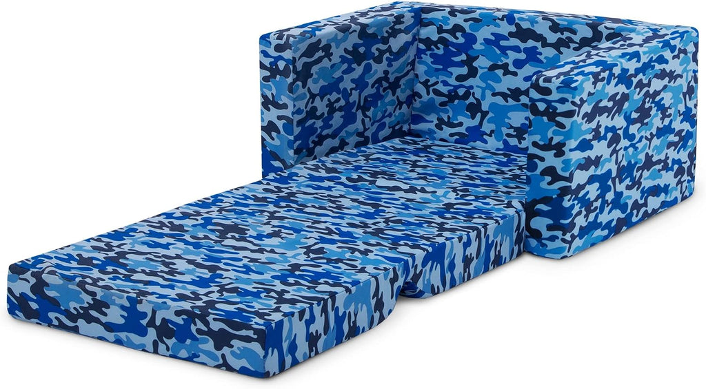 Delta Children Cozee Blue Camo Convertible Foam Chair to Lounger for Kids