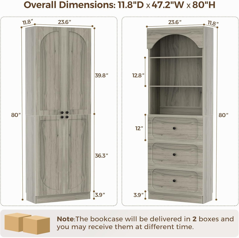 Cyclysio 80" Kitchen Pantry Cabinet with 3 Drawers, 47" Wide Arched...