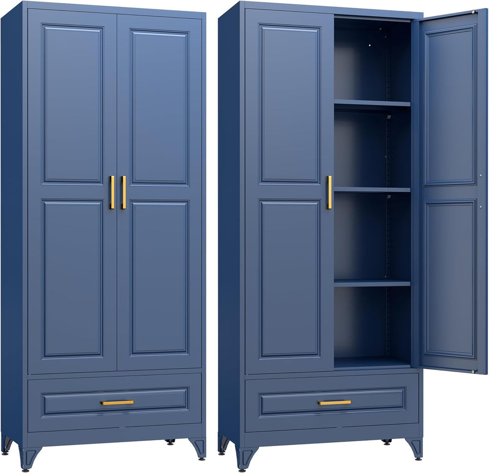 SteeLoong 75" Kitchen Pantry Cabinet with Drawer, Metal Storage Cabinets...