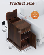 WLIVE End Table with Charging Station, Narrow Sied Table with Drawer & Cabinet, Side Table with Adjustable Shelf for Living Room/Bedroom, Wooden Nightstand with Hidden USB Ports and Outlets, Espresso