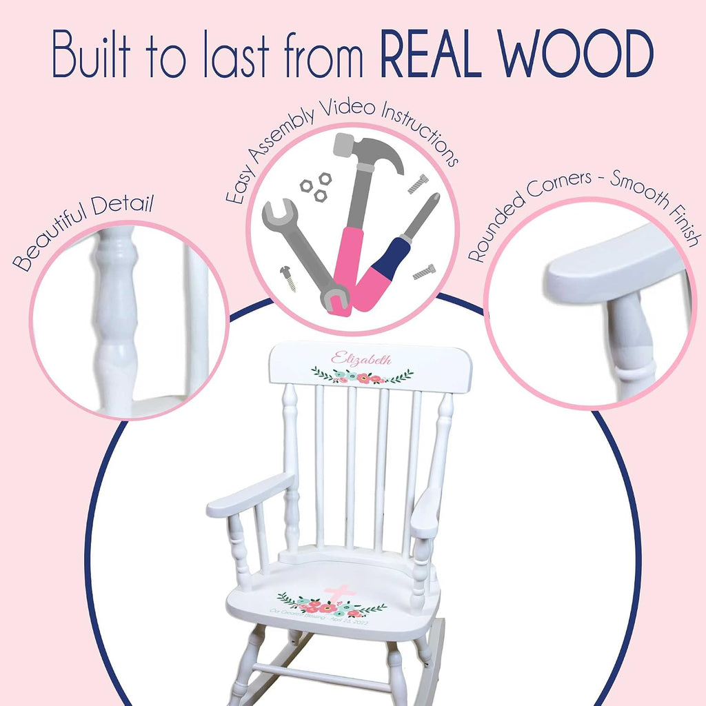 Girl's Personalized White Wood Rocking Chair Toddler Baby Gift (You are My Sunshine)