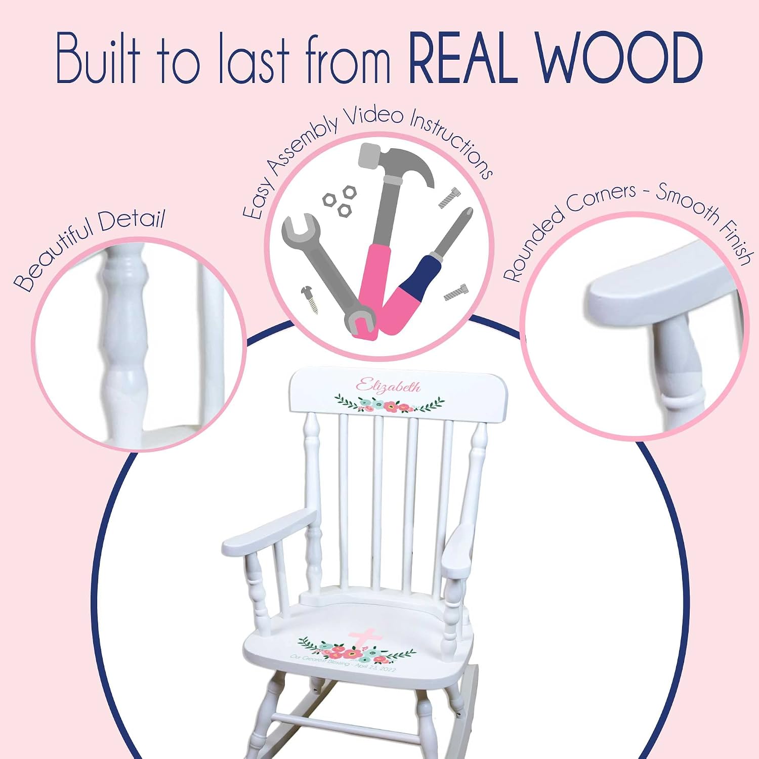Girl's Personalized White Wood Rocking Chair Toddler Baby Gift (You are My Sunshine)
