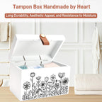 100% Solid Wood Tampon Holder Box with Lid, Copper Leather Pull, Absolute Real Wood Bathroom Decorative Box for Feminine Product Storage and Accessories such as Tampons, Cotton Balls, Gifts for Women