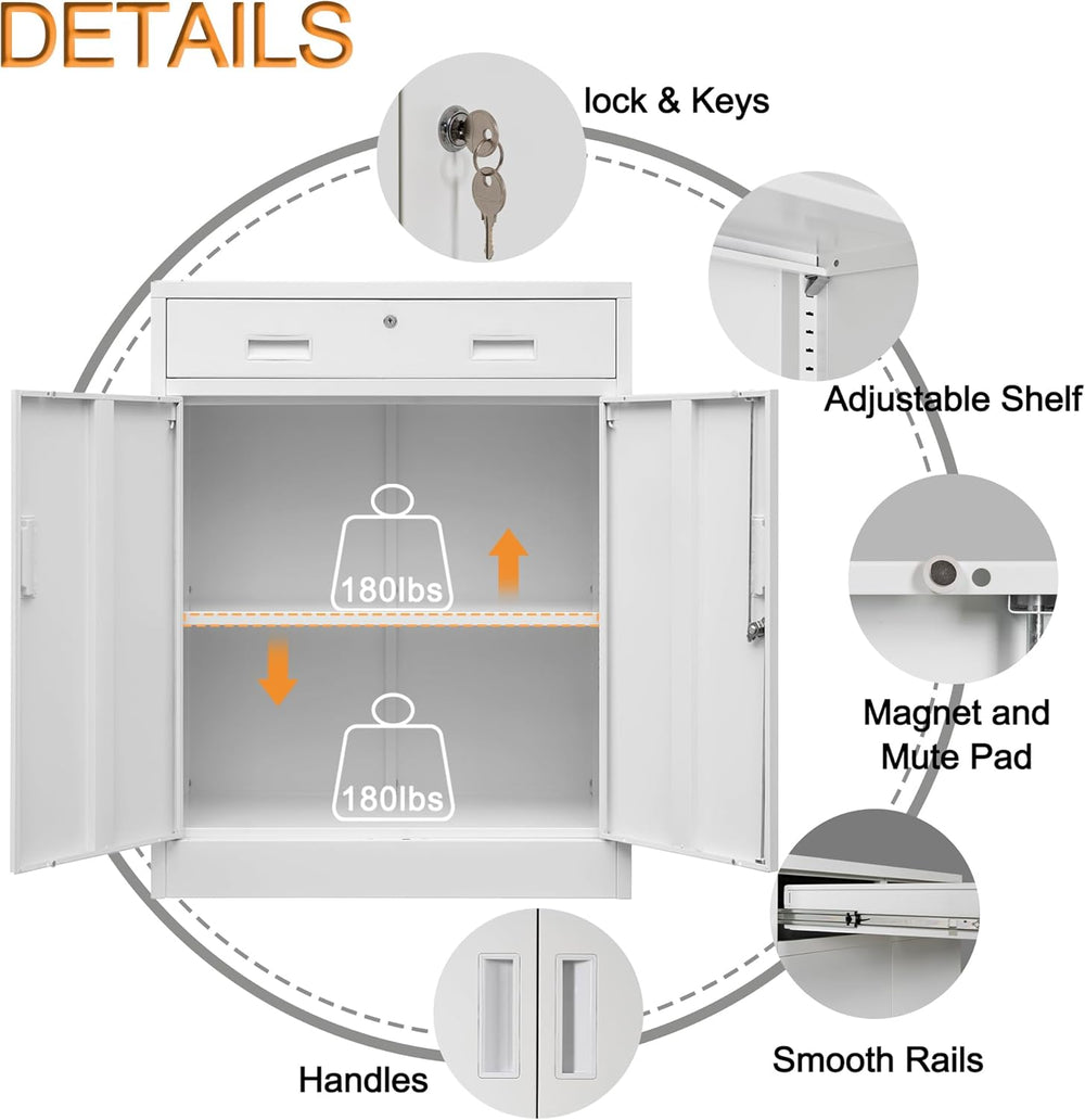 Wanfu Metal Storage Cabinet, Locking Cabinet with 1 Drawer and Adjustable She...