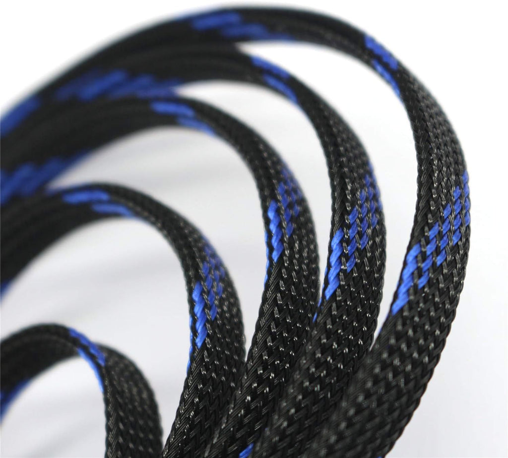 30ft PET Expandable Sleeving Wire Cable Sleeve (3/5", Steel Blue&Black)