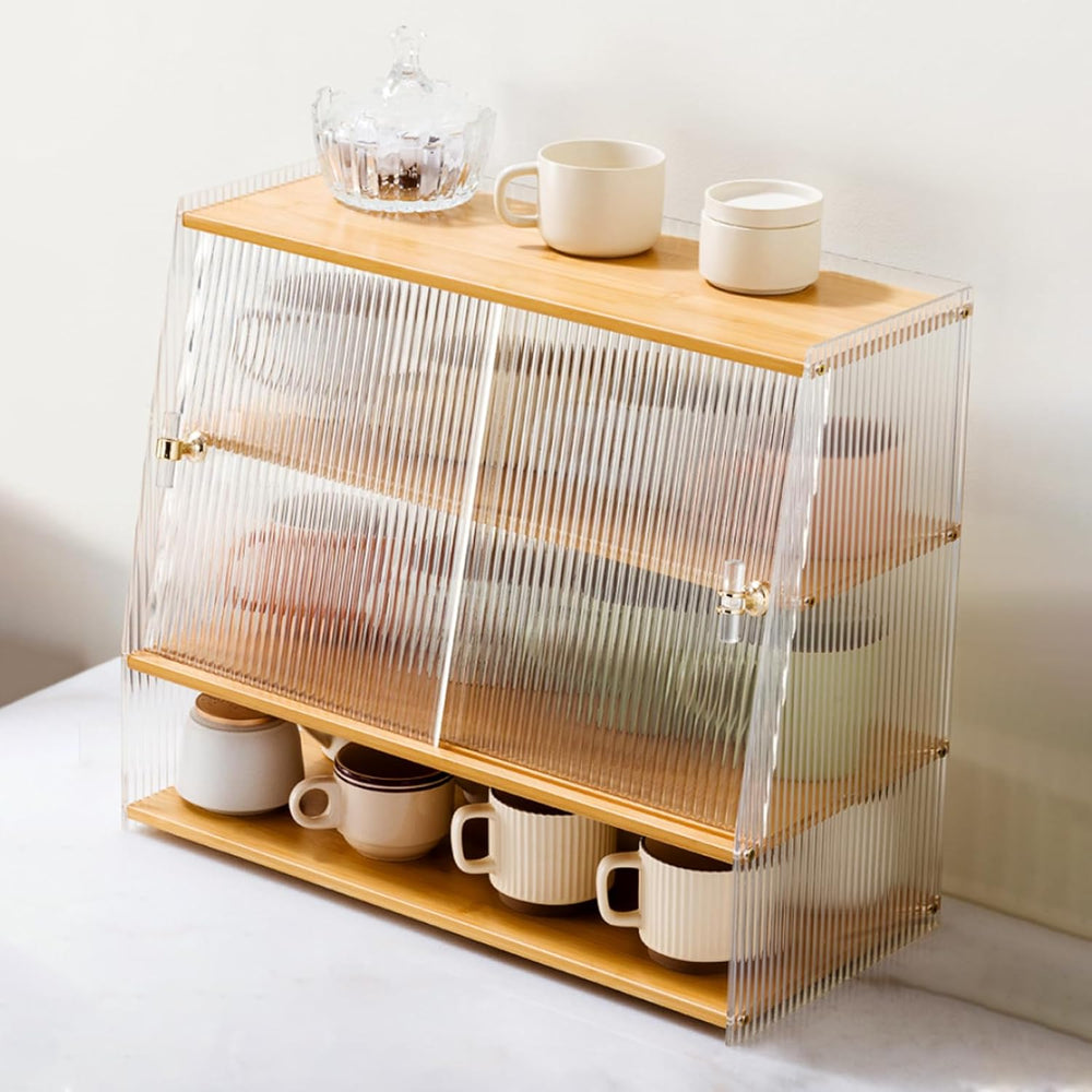 Kitchen Pantry Storage Cabinet, Trapezoidal Countertop Cabinet with Shelves a...