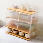 Kitchen Pantry Storage Cabinet, Trapezoidal Countertop Cabinet with Shelves and Striped Acrylic Door for Kitchen Countertops, Coffee Bars, for Syrup, Cups, Stirrer (C)