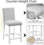 Dining Table Set for 4, 5-Piece Dining Room Table Set with Square Crystal Decoration Table & 4 Upholstered Backrest Chairs, Counter Height Kitchen Sets with Wood Grain & Footrest, White