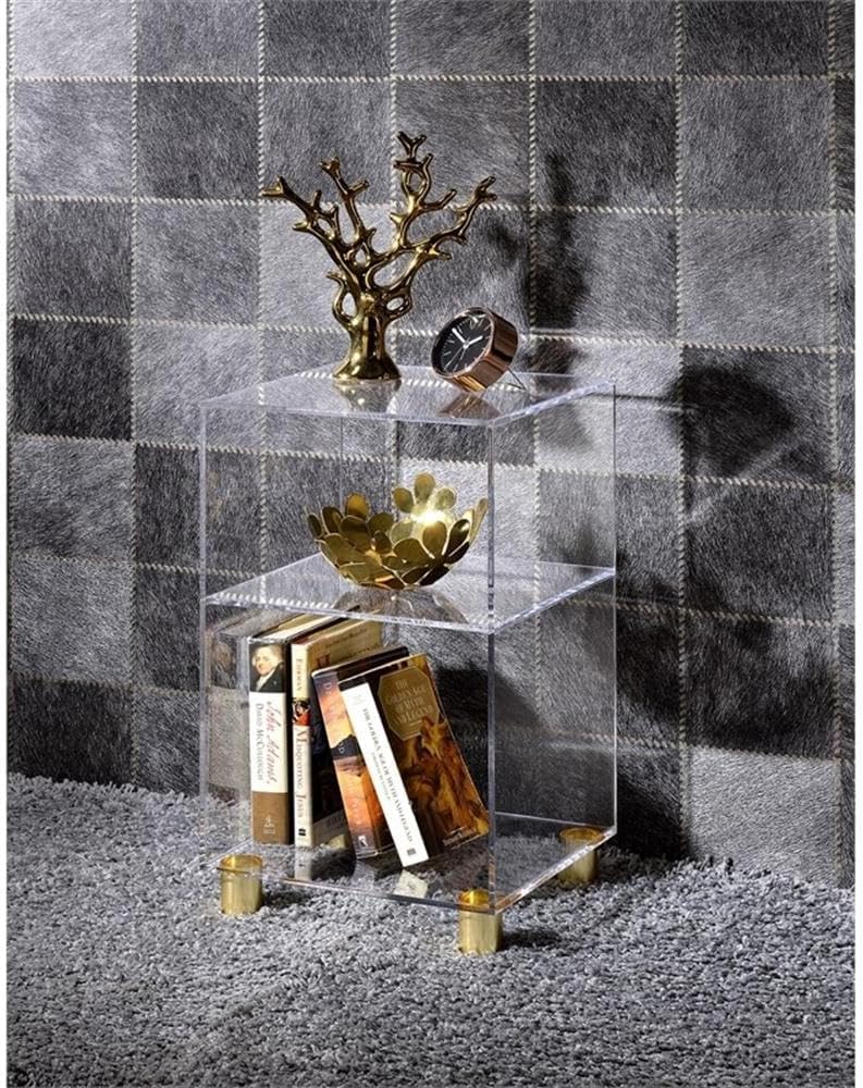 Pure Decor Lucite and Acrylic End Table w/ 4 Gold Legs in Clear