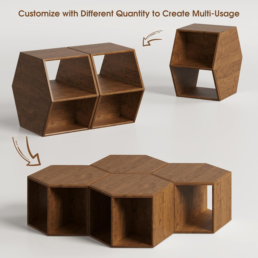 PADMA HOUSE Solid Wood Small End Table, Fully Assembled Hexagon Sofa Side Tab...