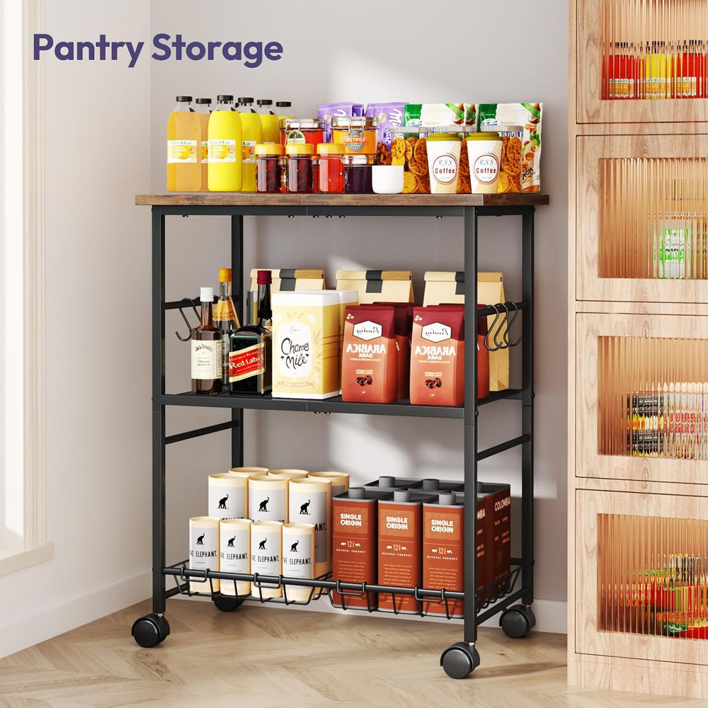 SWTYMIKI Rolling Kitchen Microwave Cart - 3 Tier Microwave Table Stand with S...