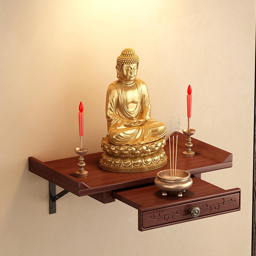 Altar Table,Bamboo Meditation Shrine Altar Cabinet with Storage for Worship &...