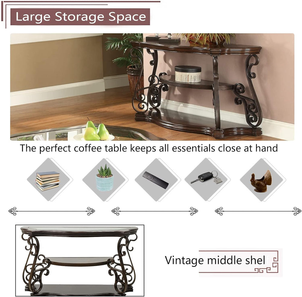4 Piece Retro Coffee Table Set, Mid Century Modern Living Room Table Set, Tra...