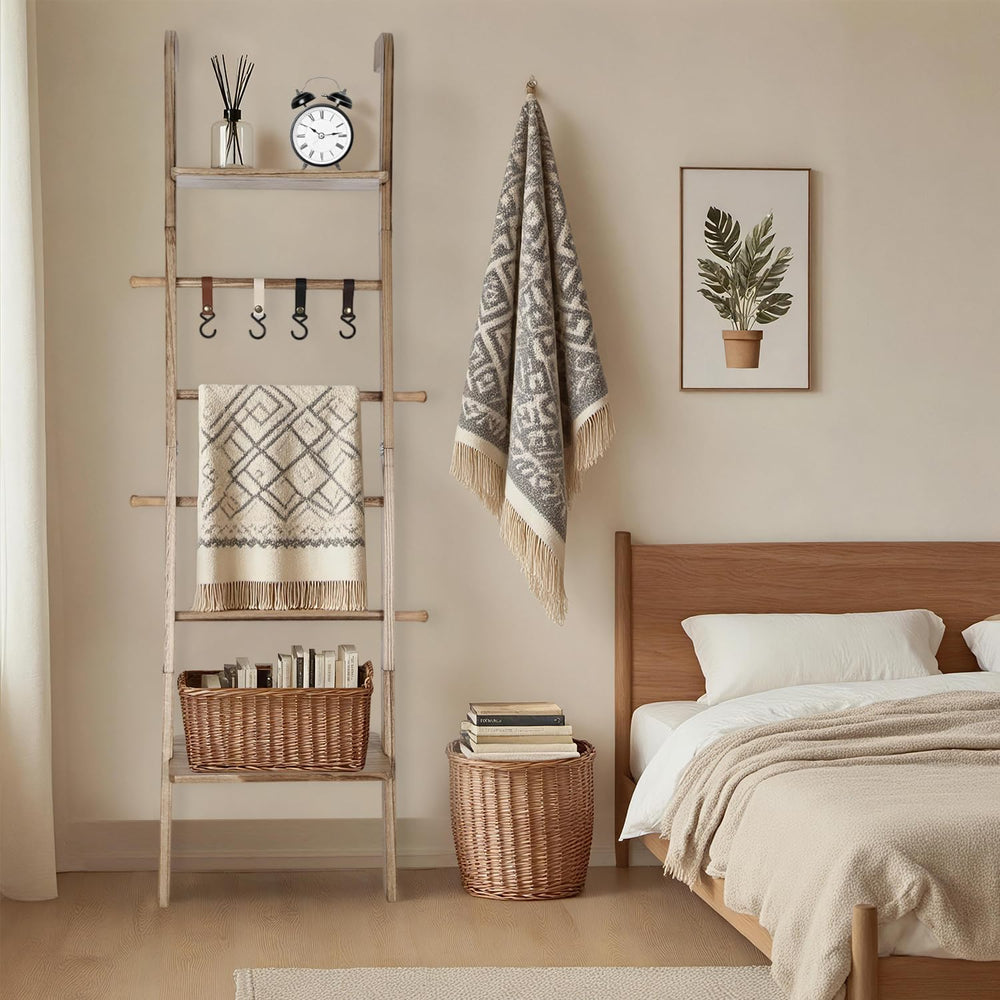 Wooden Ladder with Shelf for Room Decor, 6-Tier Decor Ladder with Non-Slip Ma...