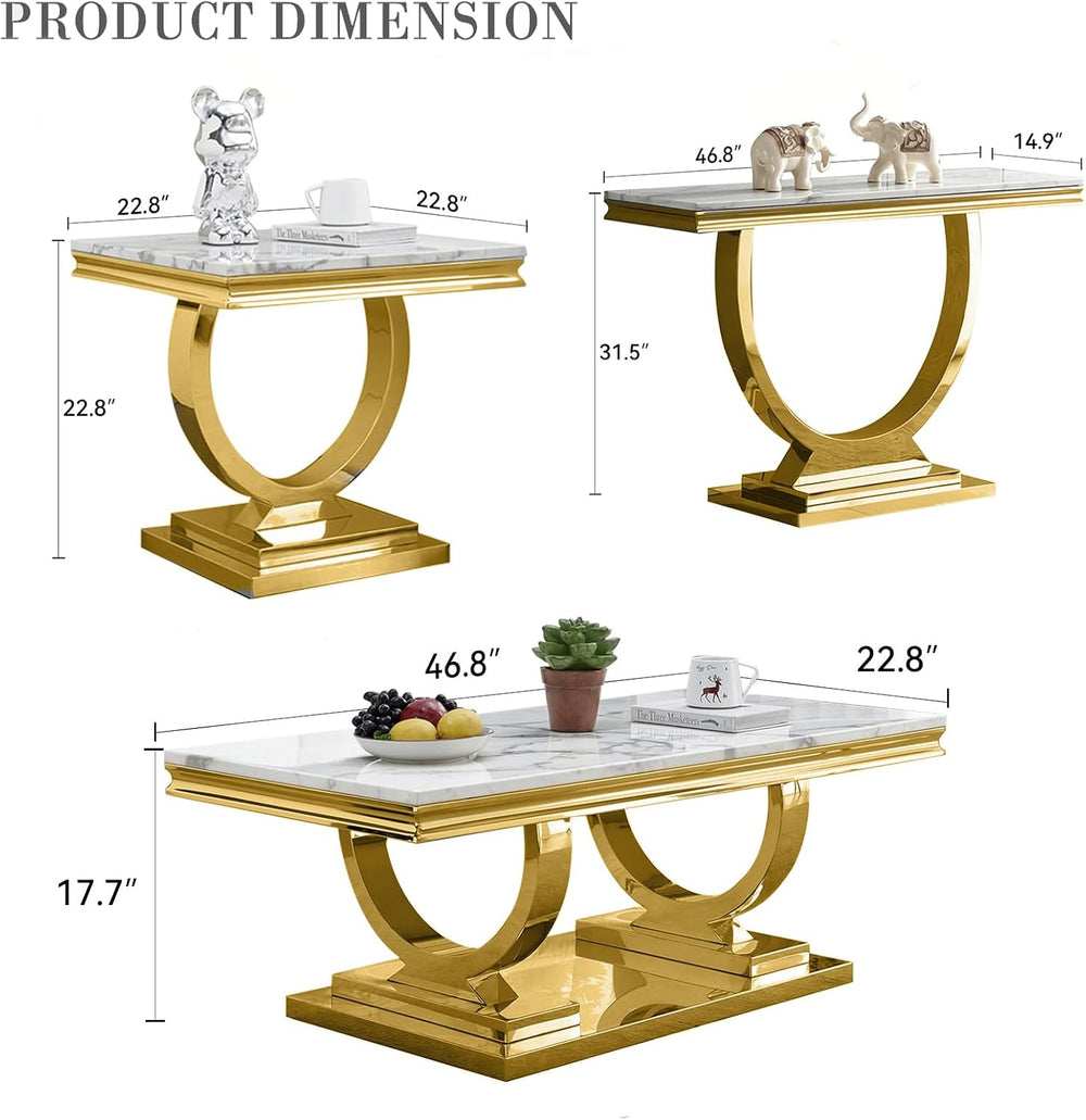 SSLine Modern 3 Piece Living Room Table Set, Includes 1 Coffee Table & 1 ...