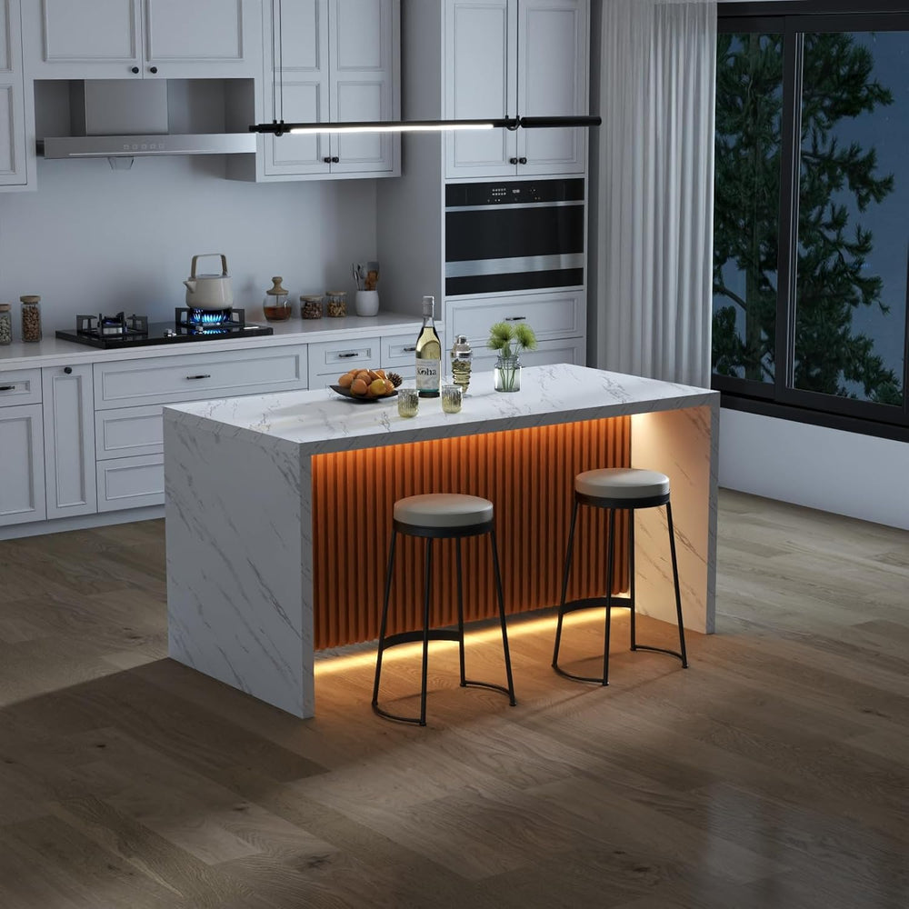 63" Large Imitation Marble Dining Table for 4-6 People,Kitchen Island Ta...