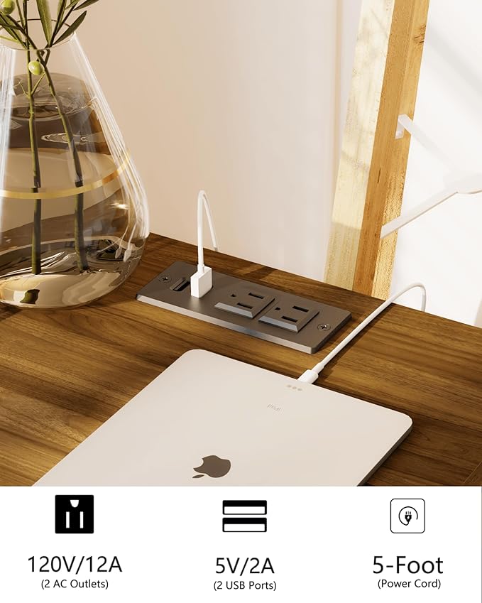 Nightstand with Outlet,Modern Bedside Table with Storage Drawer and Open Wood...
